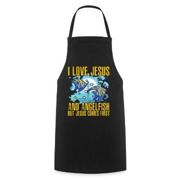 I love Jesus and Angelfish but Jesus comes first - Cooking Apron - black - Front - AI Model Male 185 dark (185cm)