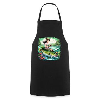 Bass Fish Girl - Cooking Apron - black - Front - AI Model Male 185 dark (185cm)