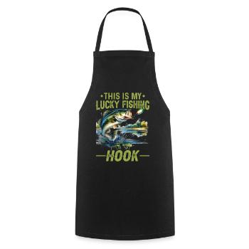 This is my lucky fishing Hook - Cooking Apron - black - Front - AI Model Male 185 dark (185cm)