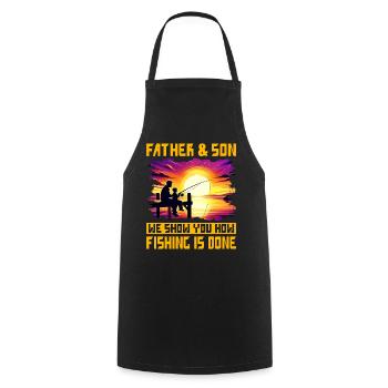 Père et fils, nous vous montrons comment se fait la pêche - Tablier de cuisine - noir - Devant - AI Model Male 185 dark (185cm)