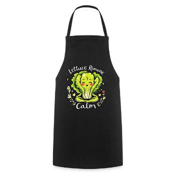 Salat Romaine Calm – Lustiger Salat Yoga - Kochschürze - Schwarz - Vorne - AI Model Male 185 dark (185cm)