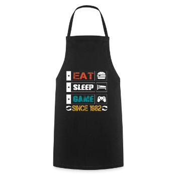 Eat, Sleep, Game, Repeat, Controller, since 1982 - Kochschürze - Schwarz - Vorne - AI Model Male 185 dark (185cm)