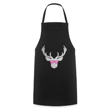 Deer with pink glasses in silver colored texture - Cooking Apron - black - Front - AI Model Male 185 dark (185cm)
