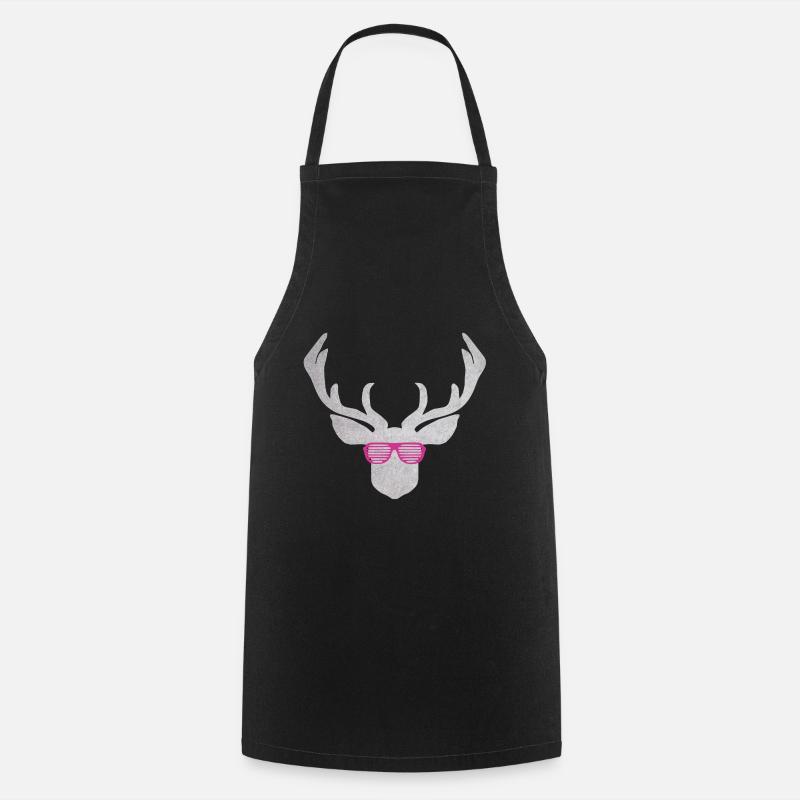 Cerf avec des lunettes roses en texture argentée - Tablier de cuisine - noir