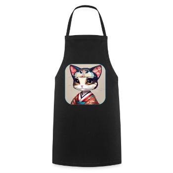 Mignon chat porte-bonheur asiatique - Tablier de cuisine - noir - Devant - AI Model Male 185 dark (185cm)