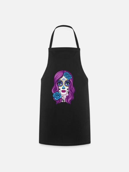 La Catrina Mexikanischer Blumenmuertos Tag der Toten - Kochschürze - Schwarz