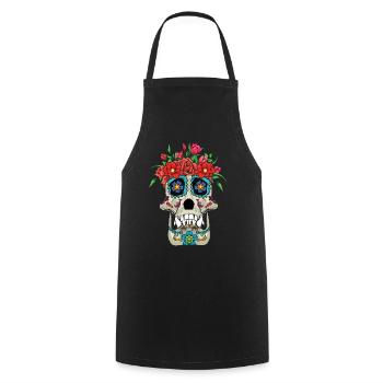 Tier Blumen Muertos Tag der Toten Halloween - Kochschürze - Schwarz - Vorne - AI Model Male 185 dark (185cm)