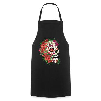 Mexiko Mexikanisches Blumenskelett Muertos Tag der Toten - Kochschürze - Schwarz - Vorne - AI Model Male 185 dark (185cm)