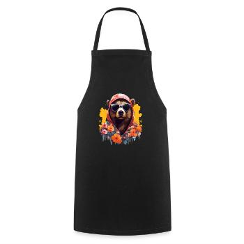 Bear with hoodie and sunglasses with colorful flowers - Cooking Apron - black - Front - AI Model Male 185 dark (185cm)
