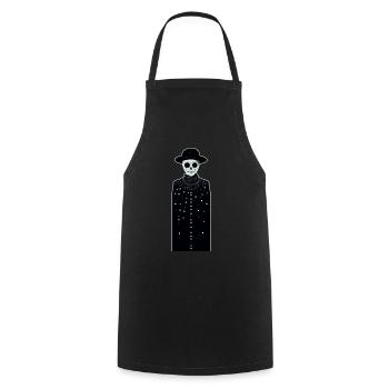 A smiling white skeleton wearing a hat and long - Cooking Apron - black - Front - AI Model Male 185 dark (185cm)