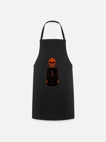 Un squelette orange portant un manteau. Figurine Huamn - Tablier de cuisine - noir