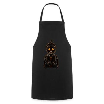 Ein orangefarbener Lebkuchenmann, Halloween, Punkte - Kochschürze - Schwarz - Vorne - AI Model Male 185 dark (185cm)