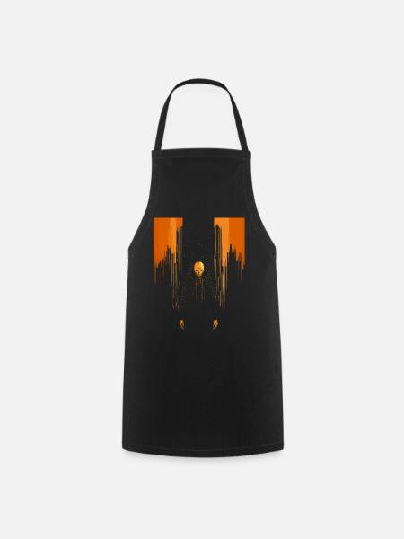 Beängstigender orangefarbener Totenkopfmann mit Umhang - Kochschürze - Schwarz