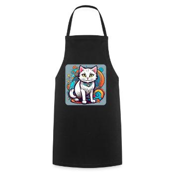 Weiße Grinsekatze - Kochschürze - Schwarz - Vorne - AI Model Male 185 dark (185cm)