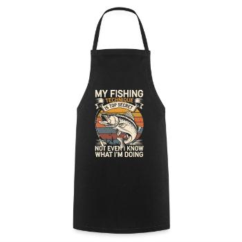 Pêcheur drôle de dicton pêche - Tablier de cuisine - noir - Devant - AI Model Male 185 dark (185cm)