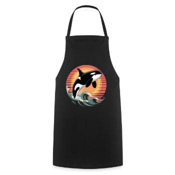 Retro Orca Wal Schwertwal Killerwal Orka - Kochschürze - Schwarz - Vorne - AI Model Male 185 dark (185cm)