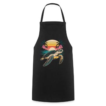 Turtle Sunset Sea - Cooking Apron - black - Front - AI Model Male 185 dark (185cm)