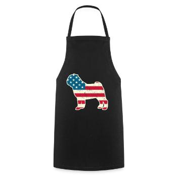 4 juillet Pug Dog Drapeau américain USA - Tablier de cuisine - noir - Devant - AI Model Male 185 dark (185cm)