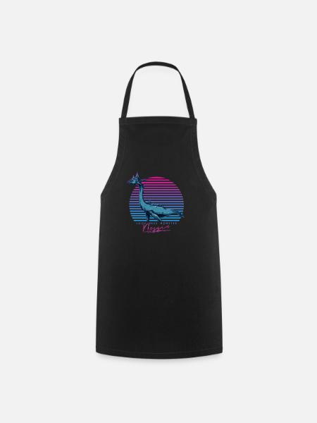 Vintage Retro Neon 80s Loch Ness Monster Nessie - Cooking Apron - black