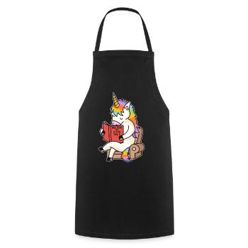 Unicorn Reading - Cooking Apron - black - Front - AI Model Male 185 dark (185cm)
