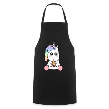 Cute Funny Kawaii Unicorn Eating Pizza Slice - Cooking Apron - black - Front - AI Model Male 185 dark (185cm)