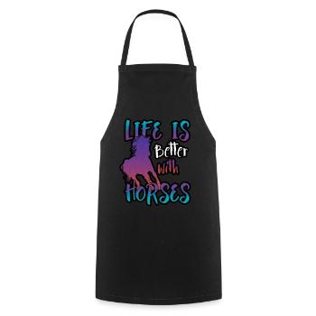 With horses, it's better to live - Cooking Apron - black - Front - AI Model Male 185 dark (185cm)