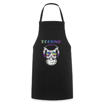 Techno - Kochschürze - Schwarz - Vorne - AI Model Male 185 dark (185cm)
