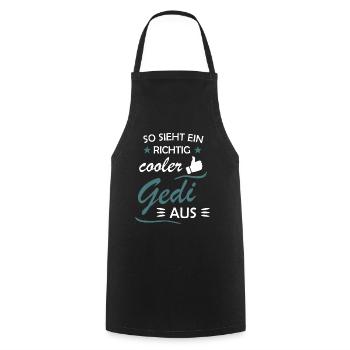 Gedi Firmged Taufged Geschenkidee - Kochschürze - Schwarz - Vorne - AI Model Male 185 dark (185cm)