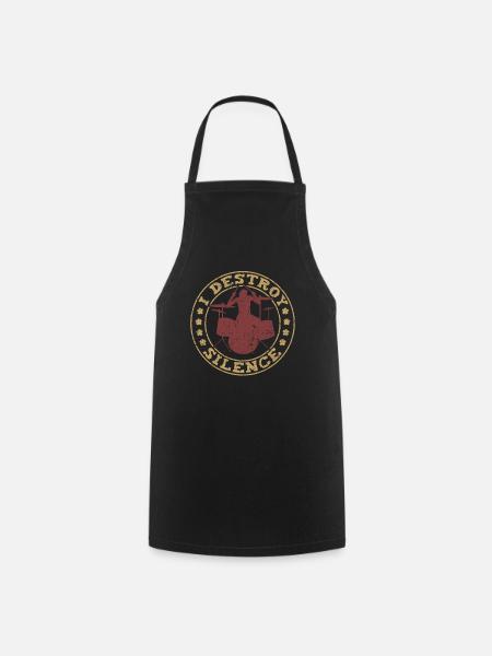 I Destroy Silence Drummer Drums Sayings - Cooking Apron - black