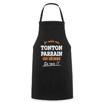 Je suis un tonton parrain qui déchire cadeau - Tablier de cuisine - noir - Devant - AI Model Male 185 dark (185cm)