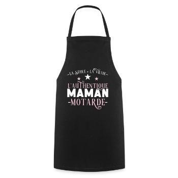 Maman Motarde idée cadeau citation passion moto - Tablier de cuisine - noir - Devant - AI Model Male 185 dark (185cm)