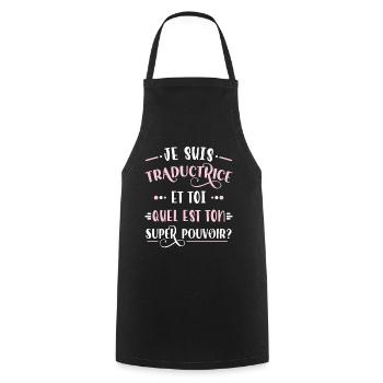 Traductrice Idée Cadeau Métier Citation Traduction - Tablier de cuisine - noir - Devant - AI Model Male 185 dark (185cm)