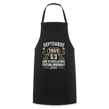 Septembre 1969 53 Ans Anniversaire Idée Cadeau - Tablier de cuisine - noir - Devant - AI Model Male 185 dark (185cm)