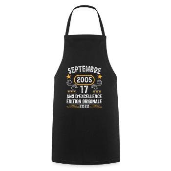 Septembre 2005 17 Ans Vintage Anniversaire Cadeau - Tablier de cuisine - noir - Devant - AI Model Male 185 dark (185cm)