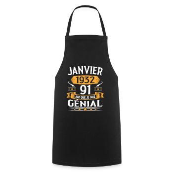 Janvier 1932 91 Ans Anniversaire Vintage Cadeau - Tablier de cuisine - noir - Devant - AI Model Male 185 dark (185cm)