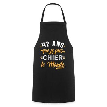 Anniversaire 42 ans, idée cadeau date de naissance - Tablier de cuisine - noir - Devant - AI Model Male 185 dark (185cm)
