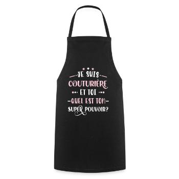 Couturière Idée Cadeau Couture Tricot Citation - Tablier de cuisine - noir - Devant - AI Model Male 185 dark (185cm)