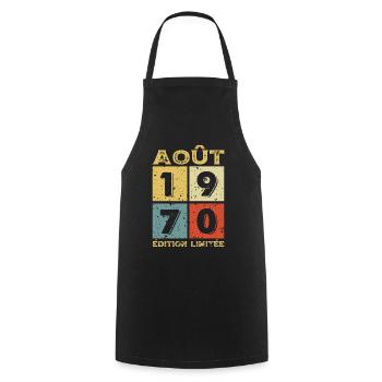 Août 1970 Original Idée Cadeau Anniversaire - Tablier de cuisine - noir - Devant - AI Model Male 185 dark (185cm)