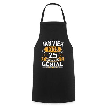 Janvier 1998 25 Ans Anniversaire Vintage Cadeau - Tablier de cuisine - noir - Devant - AI Model Male 185 dark (185cm)