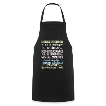 Noces De Coton 1 An De Mariage - Tablier de cuisine - noir - Devant - AI Model Male 185 dark (185cm)