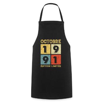 Octobre 1991 Anniversaire Idée Cadeau Vintage - Tablier de cuisine - noir - Devant - AI Model Male 185 dark (185cm)