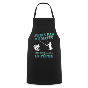 La Pêche le matin J'aime Humour Pêcheur - Tablier de cuisine - noir - Devant - AI Model Male 185 dark (185cm)