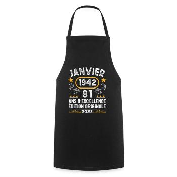 Anniversaire Vintage Idée Cadeau Janvier 1942 81 - Tablier de cuisine - noir - Devant - AI Model Male 185 dark (185cm)