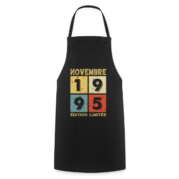Anniversaire Vintage Idée Cadeau Novembre 1995 - Tablier de cuisine - noir - Devant - AI Model Male 185 dark (185cm)