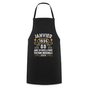 Anniversaire Vintage Idée Cadeau Janvier 1935 88 - Tablier de cuisine - noir - Devant - AI Model Male 185 dark (185cm)