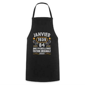 Anniversaire Vintage Idée Cadeau Janvier 1939 84 - Tablier de cuisine - noir - Devant - AI Model Male 185 dark (185cm)