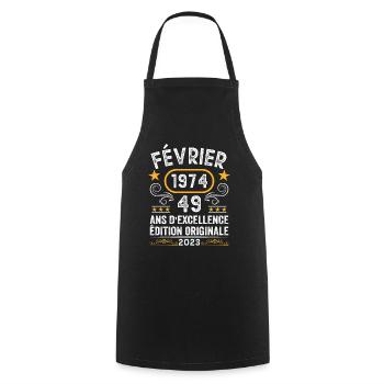 Anniversaire Vintage Idée Cadeau Février 1974 49 - Tablier de cuisine - noir - Devant - AI Model Male 185 dark (185cm)