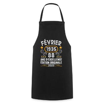 Anniversaire Vintage Idée Cadeau Février 1935 88 - Tablier de cuisine - noir - Devant - AI Model Male 185 dark (185cm)