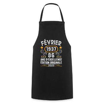 Anniversaire Vintage Idée Cadeau Février 1937 86 - Tablier de cuisine - noir - Devant - AI Model Male 185 dark (185cm)