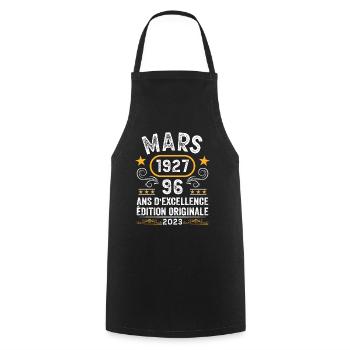 Anniversaire Vintage Idée Cadeau Mars 1927 96 - Tablier de cuisine - noir - Devant - AI Model Male 185 dark (185cm)